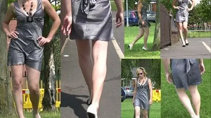 ALEXA Walking Outdoors In Silk Dress & Heels ** **