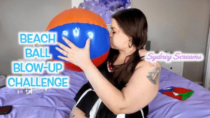 Beach Ball Blow-Up Challenge - Cheerleader Sydney Screams Inflates and Rides a Beach Ball - Inflatables, Inflatables Blow Fetish, Inflatables Non-Pop, Cheerleaders