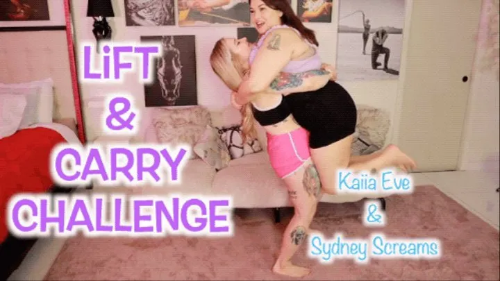 Lift and Carry Challenge ft Sydney Screams and Kaiia Eve - A lift and carry scene featuring: piggyback, height comparison, muscular women, BBW with thin chicks, and weightlifting female