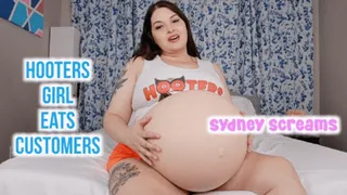 Hooters Girl Eats Customers - same size vore, BBW vore, hooters girl, big belly, and digesting