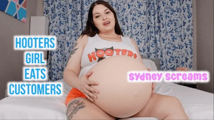 Hooters Girl Eats Customers - same size vore, BBW vore, hooters girl, big belly, and digesting