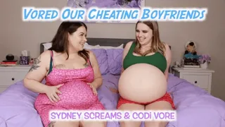 Vored Our Cheating Boyfriends - A same-size vore scene featuring: vore chat, vore belly, cheating, girlfriend vore, and femdom