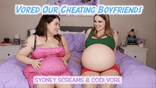 Vored Our Cheating Boyfriends - A same-size vore scene featuring: vore chat, vore belly, cheating, girlfriend vore, and femdom