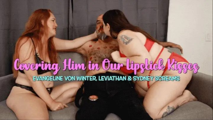 Covering Him in Our Lipstick Kisses ft Evangeline von Winter and Leviathan - A lipstick fetish scene featuring: kissing, lip fetish, made-to-kiss, red lipstick, lipstick marks, and sensual domination