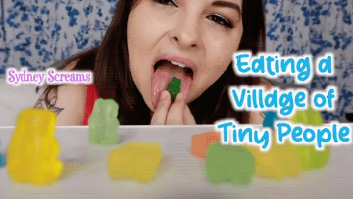 Eating a Village of Tiny People - A giantess vore scene featuring GTSV, mouth fetish, gummy vore, tiny man POV, and face fetish