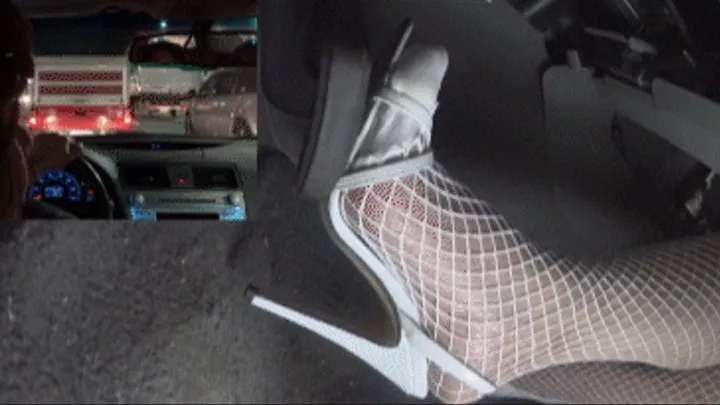 White Open Toe Stilettos & Fishnets in the Camry (Android Tablet Quality)