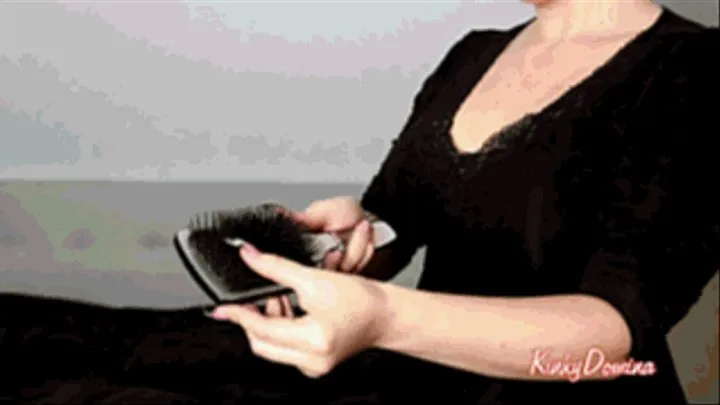 Brunette Long Hair Brushing with Paddle Brush