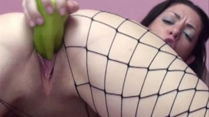 Melina in fishnets and fucking veggies