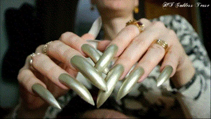 So long and sharp golden nails, handjobs