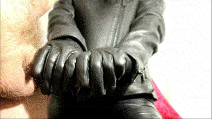 Handjobs in leather glove and jacket