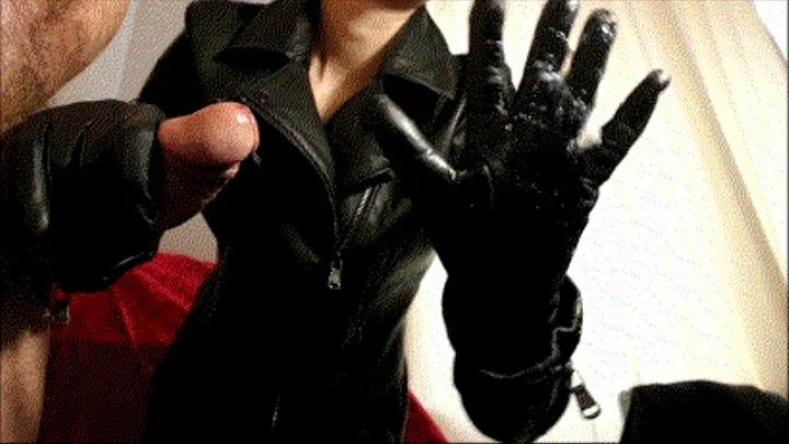 3 cumshot on leather, handjobs in leather glove