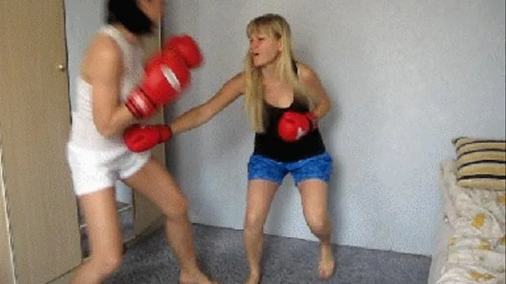 Boxing between blond and brunette (B)