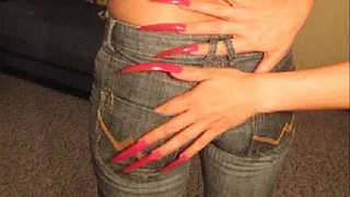 SUPER LONG RED CLAWS TOUCH ASS IN JEANS