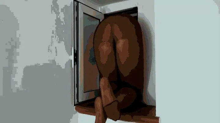 Stuck in the window only in pantyhose n