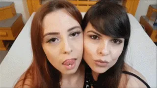 DOUBLE OF SADISTIC SPITTERS HUMILIATING THE LITTLE BITCH - BY DEMMY & KATHERINE RED - CLIP 1