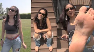 FOOT BITCH SNOOP - Jamie Daniels, Foot Fetish, Public, Outdoors, POV