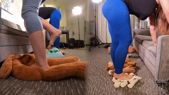 Megan Jones and Constance Trampling the Plushies Barefoot - Side Views