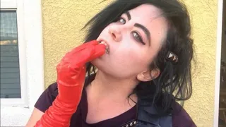 Long red latex gloves
