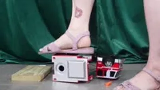 Toy Car Ambulance Crushed by Feet in Purple Sandals and Strong Calves MP4