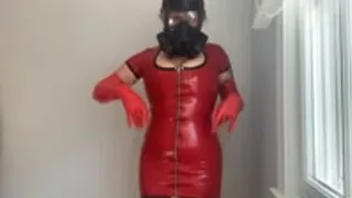 Gas Mask and Red Latex dress and gloves JOI