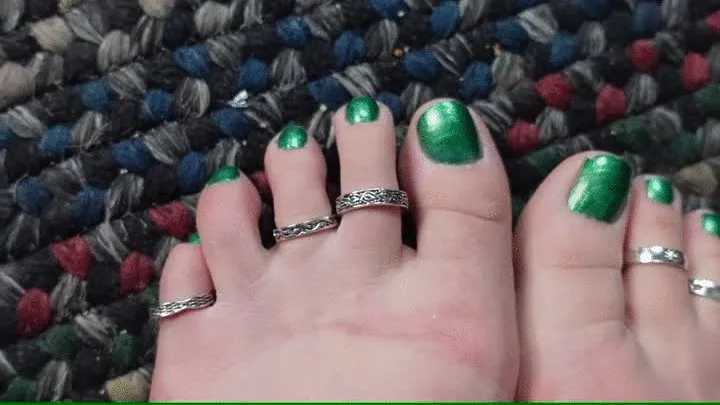 Toe Rings and Dark Green Toenails