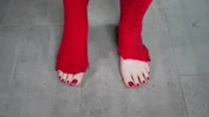 Foot and Leg Growth out of Red Thigh High Socks! MP4 LOW RES