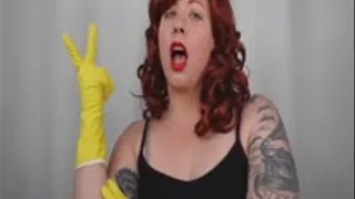 Yellow Rubber Gloves JOI from Stepmom with Auburn Hair