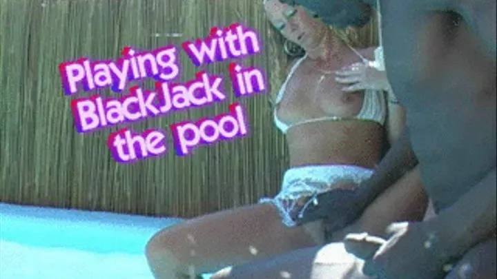 black guy cums over white girls tits with mouth fucking and pussy licking in a swimming pool