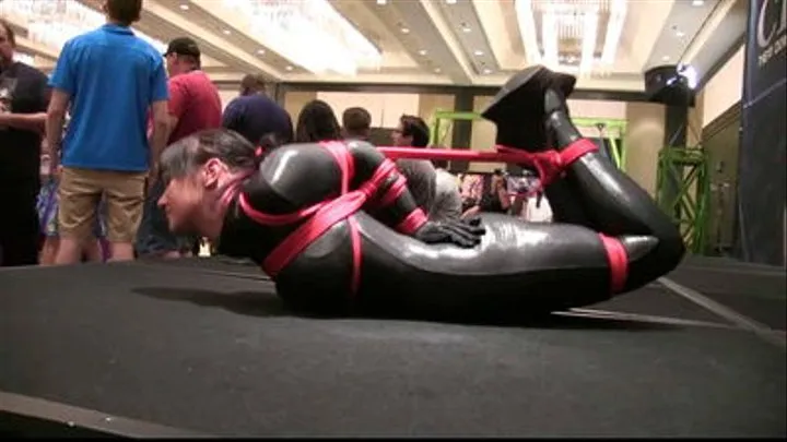 CHicken Wing Hogtie in Lycra Catsuit for Yvette Costeau live from FetishCon - Full Clip