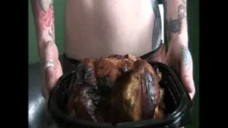 AVA EATS A WHOLE ROTISSERIE CHICKEN AND GETS A HUMONGOUS STUFFED BELLY - PACKAGE DEAL ON 2 CLIPS ** ***