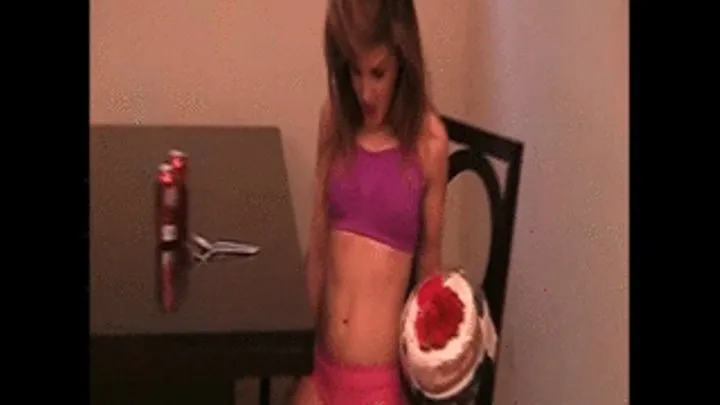 BRANDI EATS AN ENTIRE STRAWBERRY CAKE AND GETS AN ENORMOUS STUFFED BELLY, AND NOISY GURGLING DIGESTIVE SOUNDS - PACKAGE DEAL ON 2 CLIPS *** ***