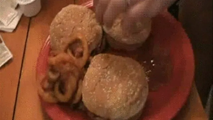 NIKKI EATS A BUNCH OF BURGERS AND ONION RINGS IN FRONT OF THE TV, AND GETS A HUGE STUFFED BELLY!! * ***