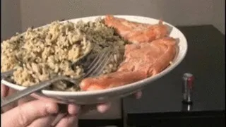 HUGE PLATE OF SALMON AND WILD RICE