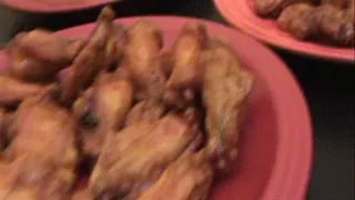 STACY PIGS OUT ON TONS OF SPICY CHICKEN WINGS AND SODA, AND GETS A HUGE STUFFED BELLY AND BAD HEARTBURN AND STOMACH ACHE *** ***