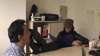 high heels boots cleaning at the office