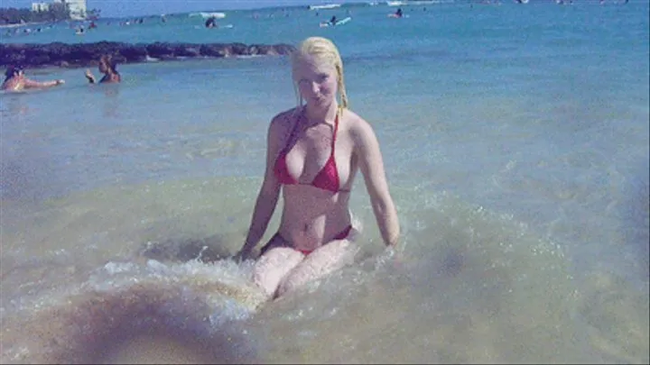 Blonde Woman getting Tossed around in the Ocean