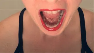 Showing off mouth, finger brushing & biting, tonguing teeth