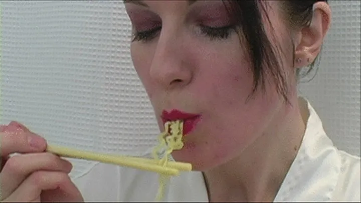 Woman Eating Noodles with Chopsticks Oral Fetish