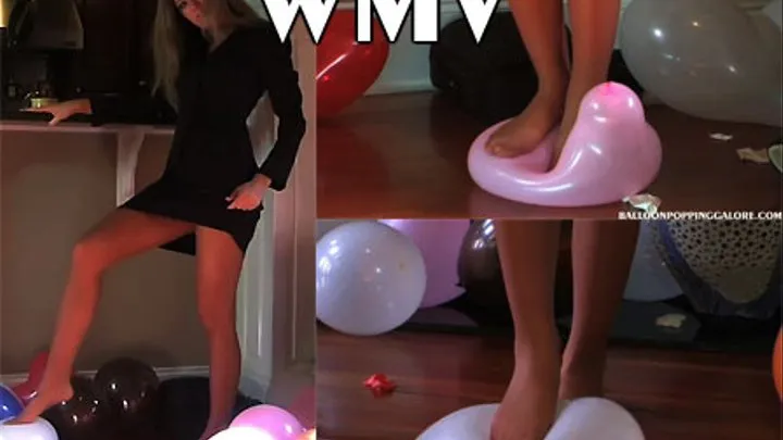 Careen suit and pantyhose balloon pop