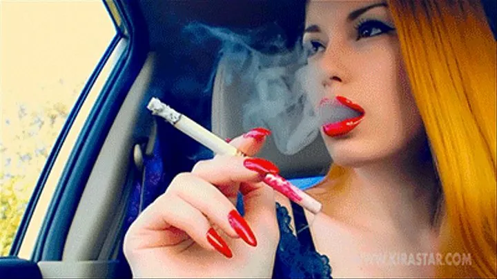 Red lips and Smoking in the Car