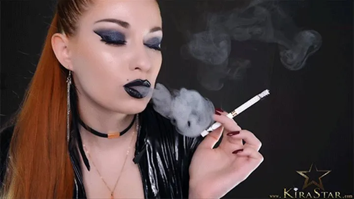 Latex Mistress Black Lipstick Smoking