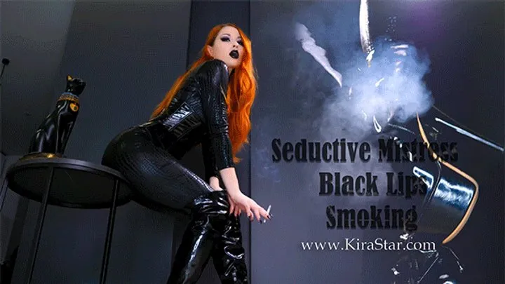 Seductive Mistress Black Lips Smoking