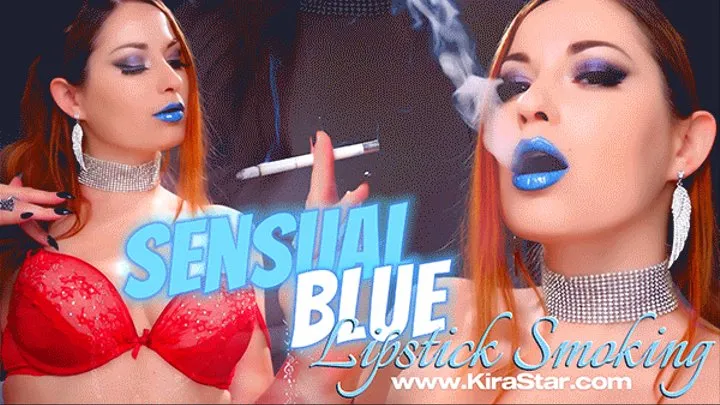 Sensual Blue Lipstick Smoking