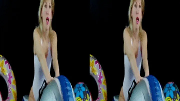 3D - Striptease in white swimsuit on pooltoys