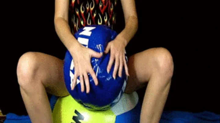 Alina in sexy swimsuit deflates beachball