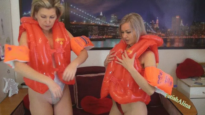 Alina and Christina deflating life vests and arm wings