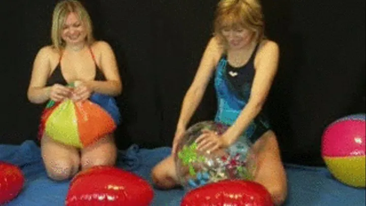 2 blondes deflating their toys