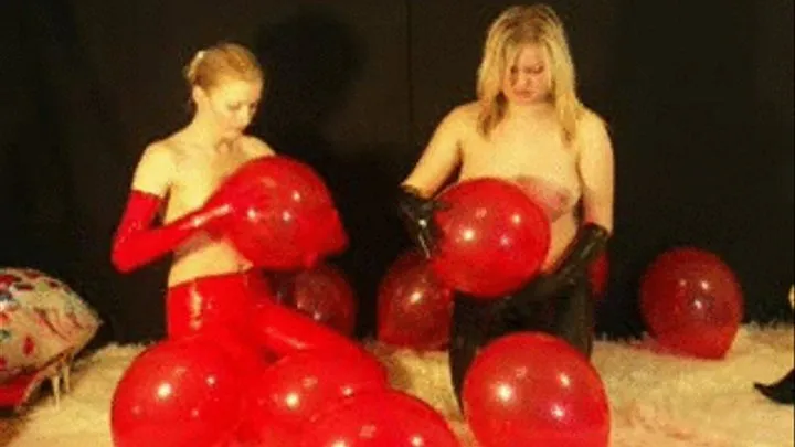 Christina + Nikki in Latexleggins and Glowes poping balloons