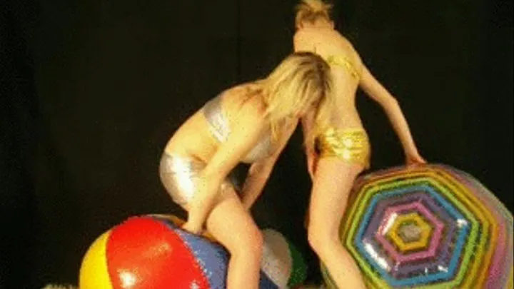 Christina + Nikki deflating their beachballs