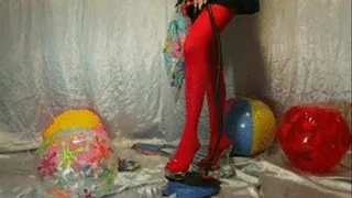 Alina inflates beachballs in Pantyhose